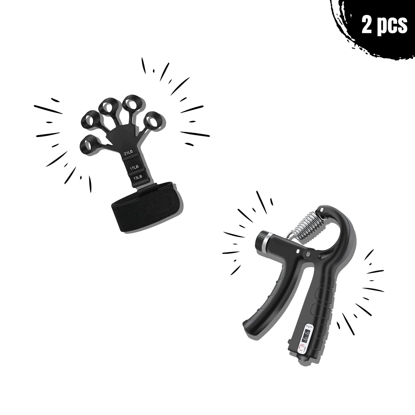 2-piece grip trainer set for MMA fighters and combat sport athletes to build grip and finger strength.