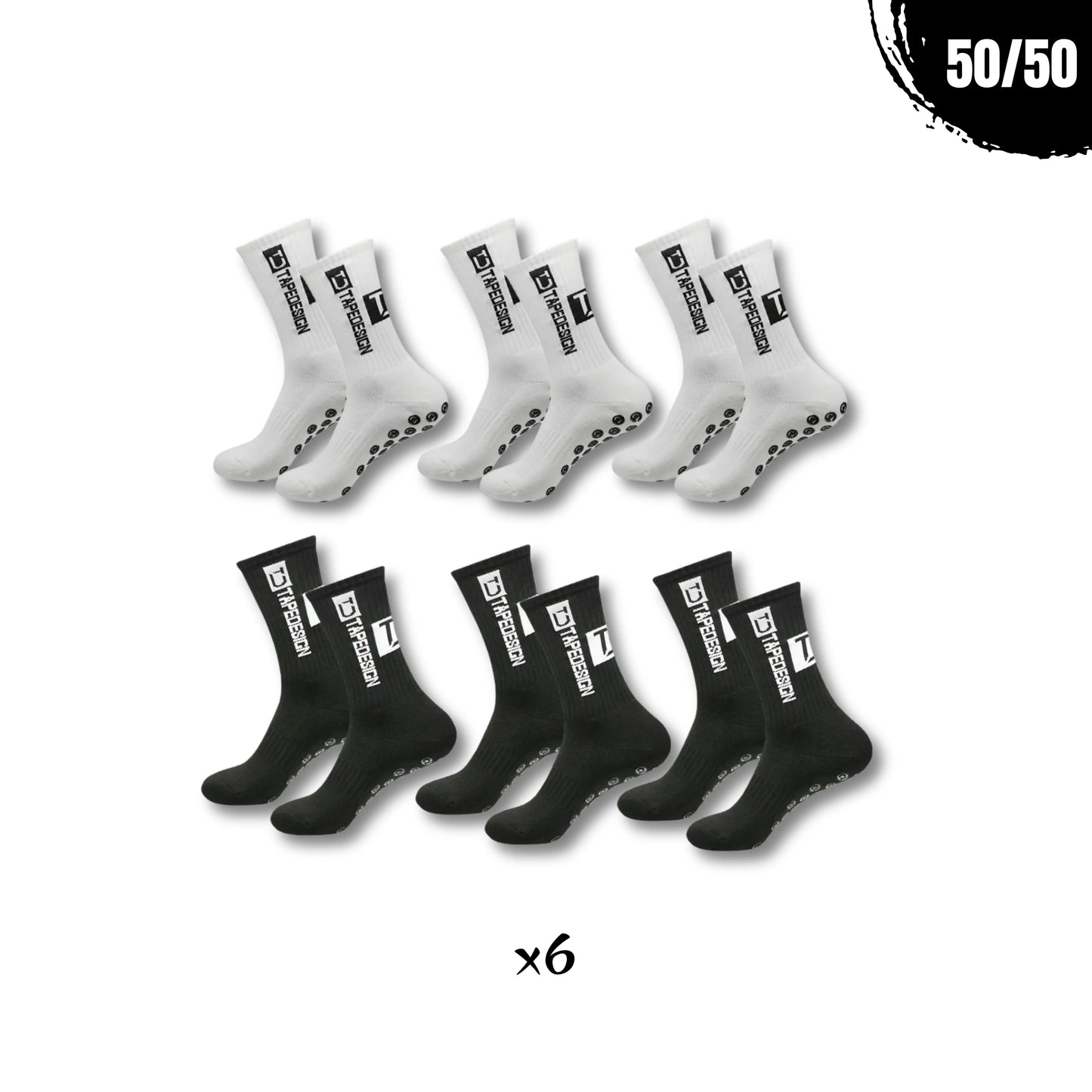 Mixed set of 6 grip socks (3 black, 3 white) for unmatched stability and explosive footwork.