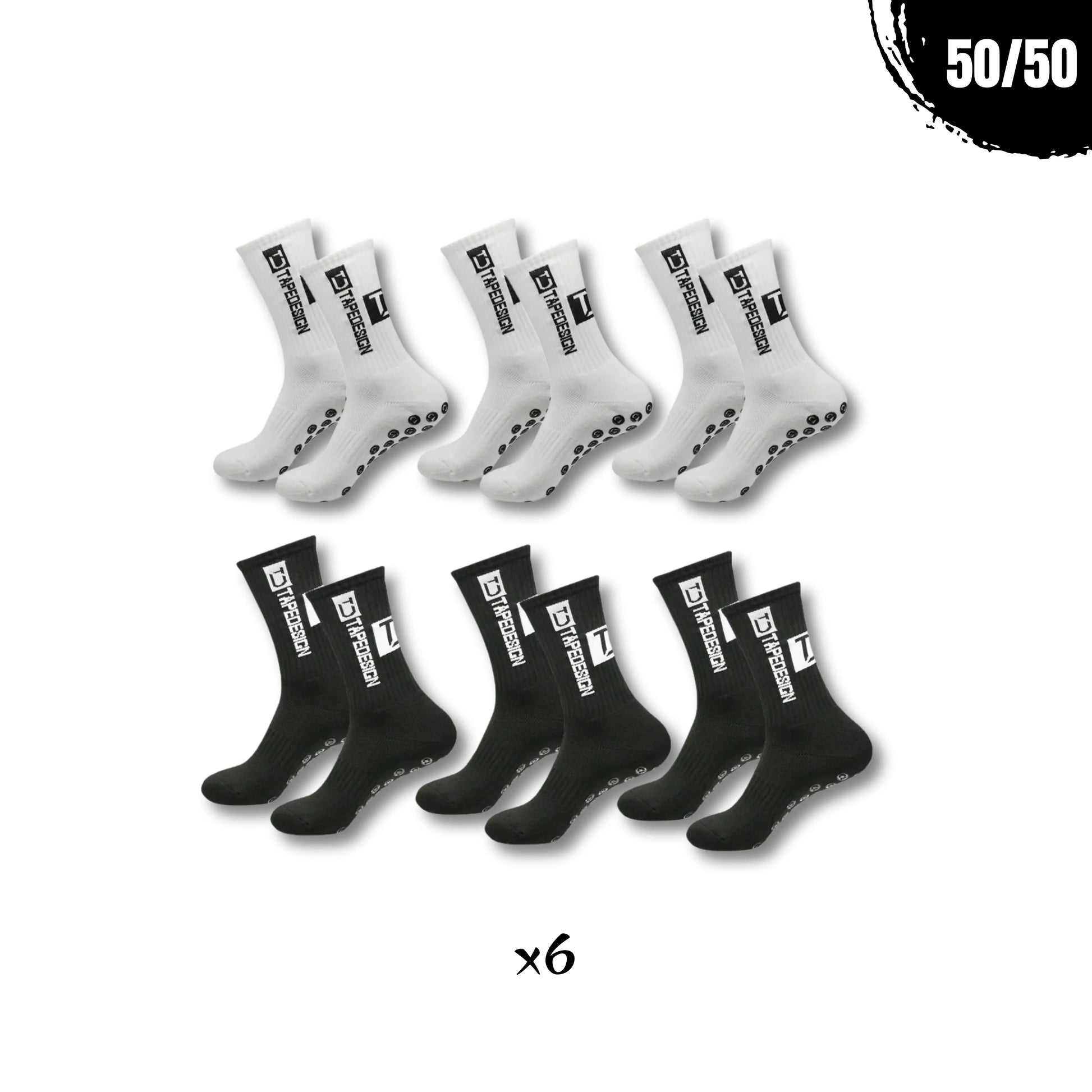 Mixed set of 6 grip socks (3 black, 3 white) for unmatched stability and explosive footwork.
