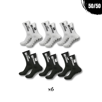 Mixed set of 6 grip socks (3 black, 3 white) for unmatched stability and explosive footwork.