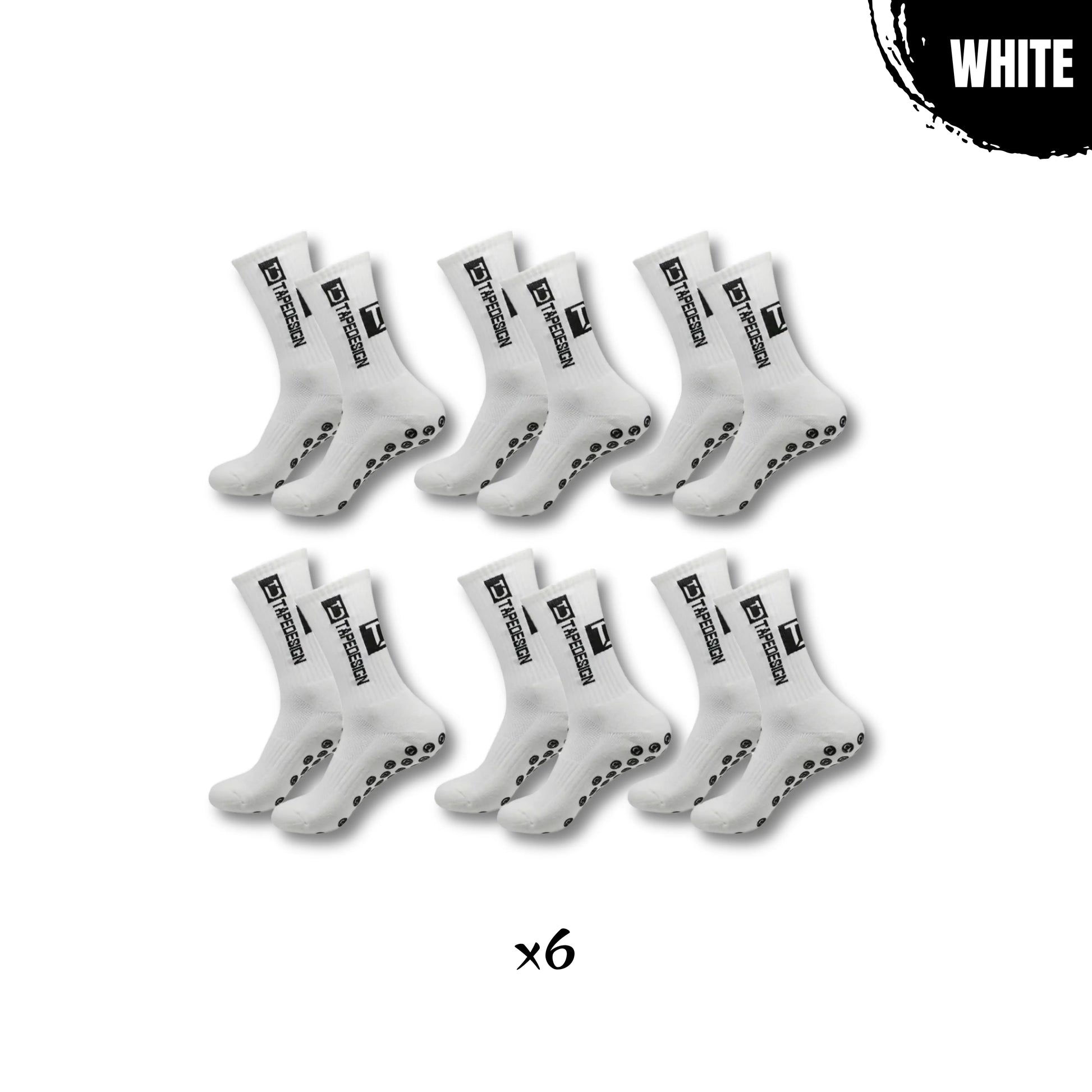 Set of 6 pairs of white non-slip performance socks – designed to lock you in and maximize foot grip.