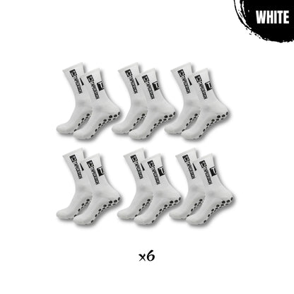 Set of 6 pairs of white non-slip performance socks – designed to lock you in and maximize foot grip.