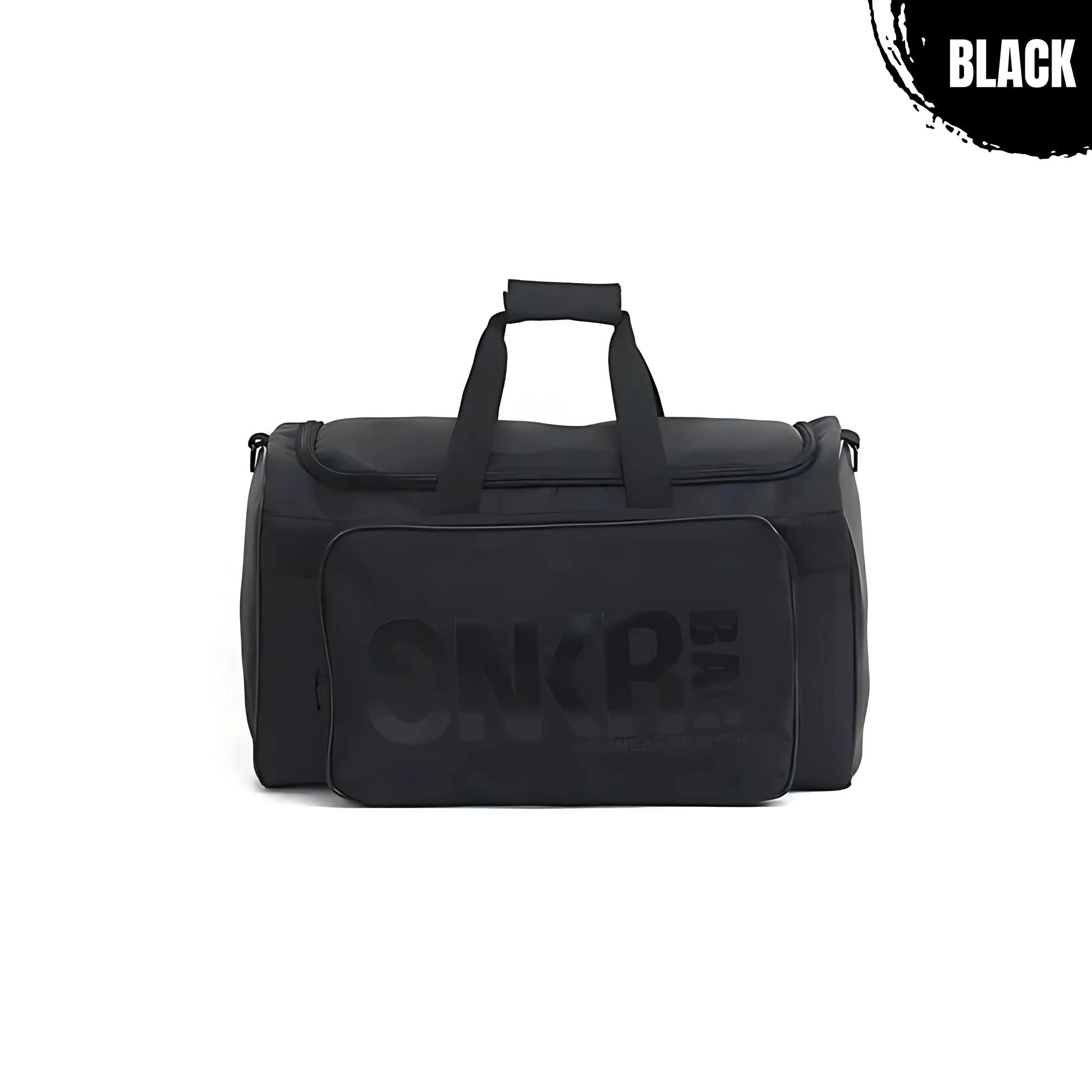 All-black training bag with tone-on-tone front design, ideal for discreet storage of MMA or gym equipment.